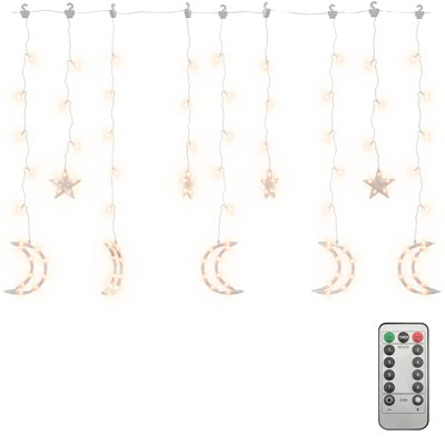 Fairy Lights Remote Control Hanging Star and Moon Lights with 138 LEDs