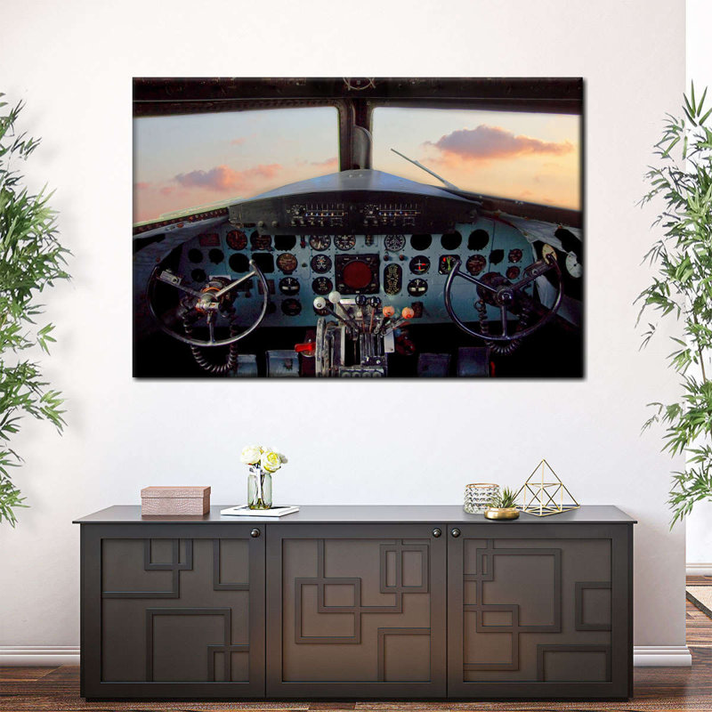 «Old Air plane Cockpit», reproduction sur toile, H 20 po x l 30 po x P 1,25 po