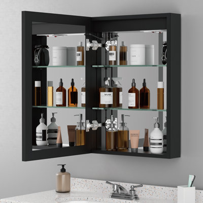 Grand 14 In. W X 24 In. H Aluminum Rectangular Medicine Cabinet With Mirror, Wall/recessed, Usb & Ul Listed Outlet
