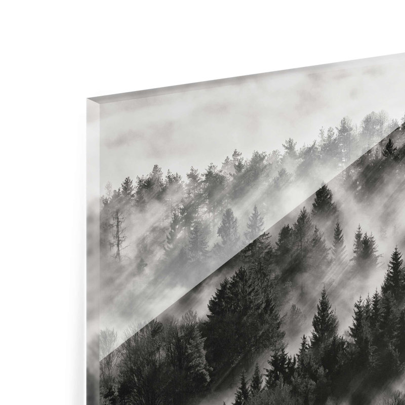 Light Rays In Coniferous Forest - No Frame Print on Glass, 20 cm H x 31 cm W x 0.5cm D, Paper