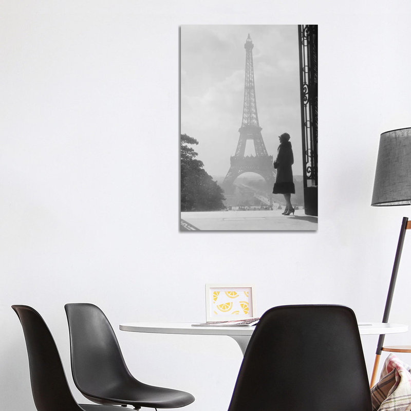 1920s Anonymous Silhouetted Woman Standing in Profile in the Trocadero Across the Seine form the Eiffel Tower Paris France 1 Piece Wrapped Canvas Wall Art