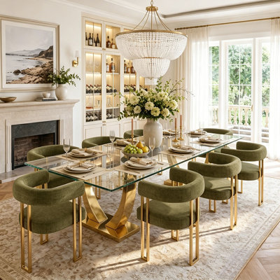 18" Seat Height Chenille Upholstered Gold Kitchen Dining Armchair (Set Of 8)