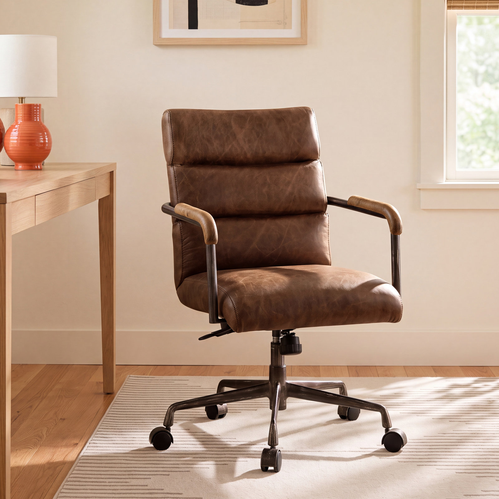 Springtown Swivel Office Chair, Retro Brown
