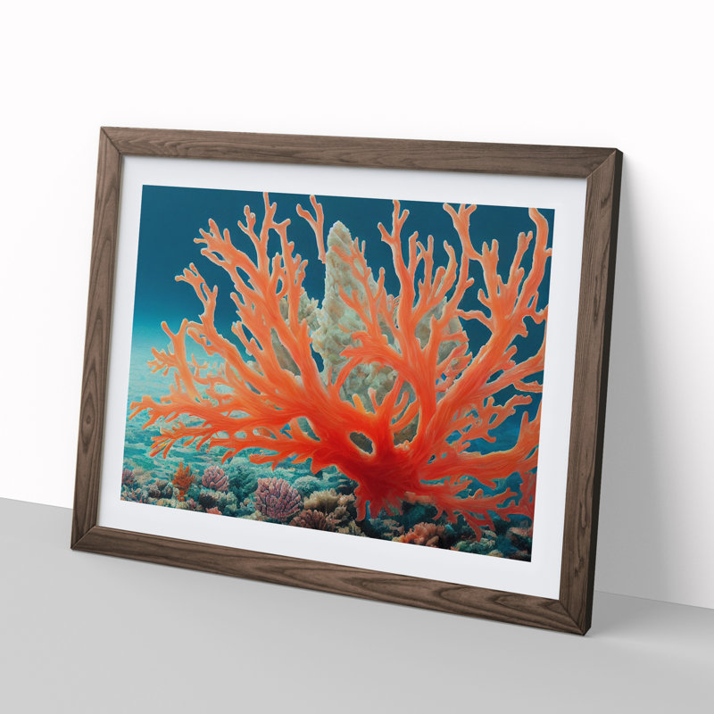 The Coral Reef Vol.1 - Single Picture Frame Print, 46cm H x 64cm W, Walnut