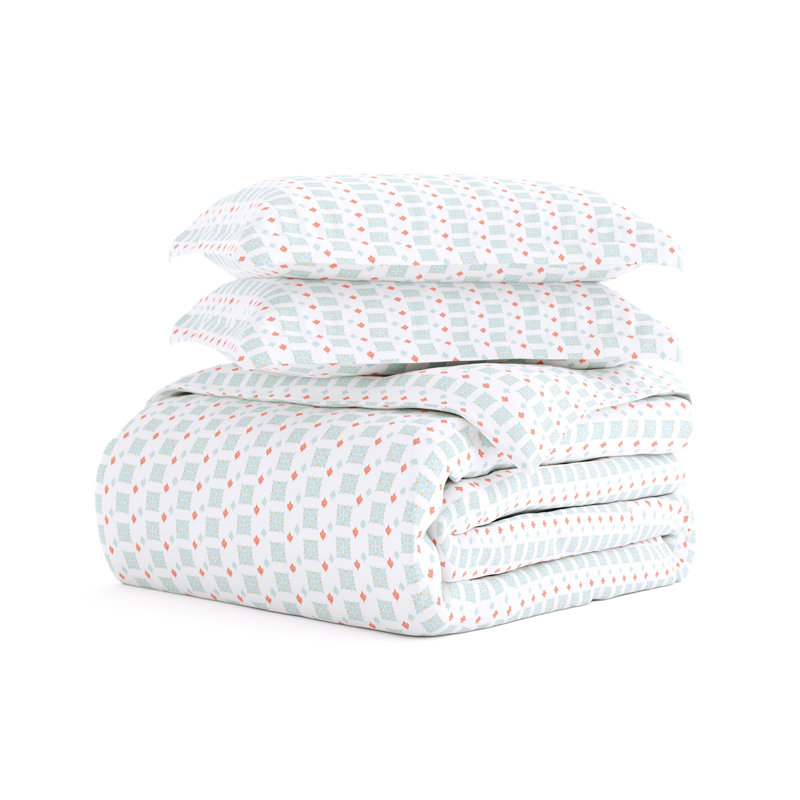 Aqua Geometric Microfiber King/California King Duvet Cover Set