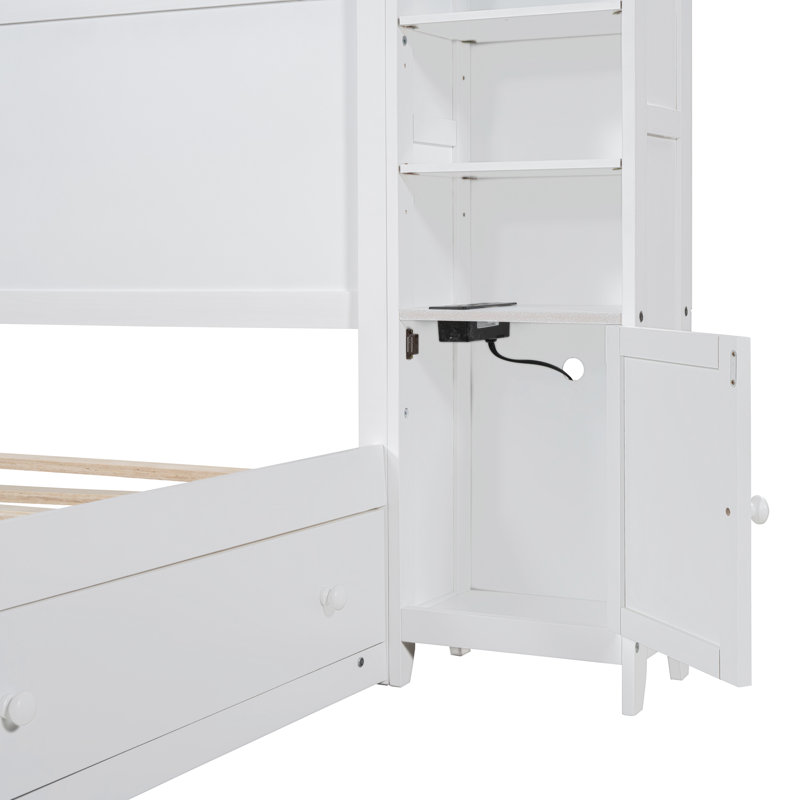 Grand lit en bois spacieux de conception moderne avec rangement multifonctionnel