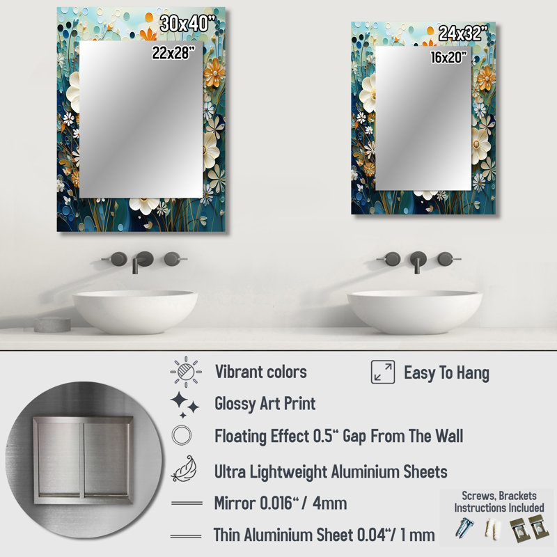 «Green Blue Tranquil Oasis II - Botanicals», miroir mural décoratif vert, impression sur métal, 40 po x 30 po
