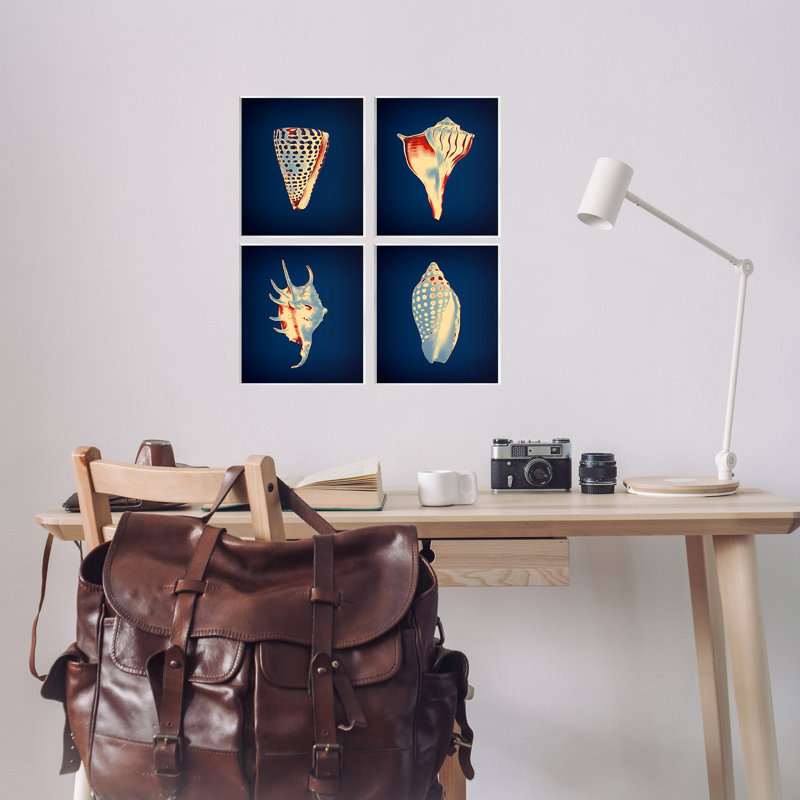  «Bright Shells on Indigo», ensemble d'art sur plaque par Graffi *ee Studios