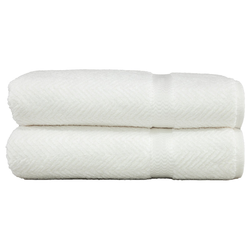 Herringbone Turkish Cotton Super Plush Bath Towel, White
