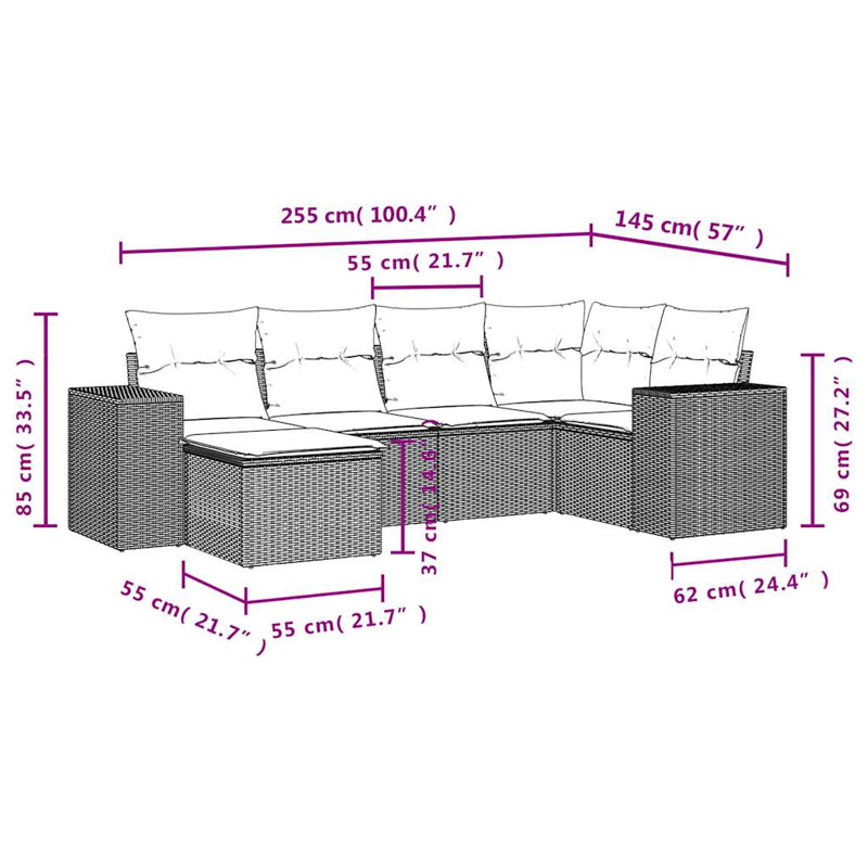 Grand canapé modulaire en rotin PE Vidaxl