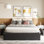Lit plateforme avec rangement, 3 grands tiroirs sur roulettes, lit plateforme tapissier en tissu, aucun sommier tapissier requis, support de lattes en bois massif, assemblage facile, gris foncé