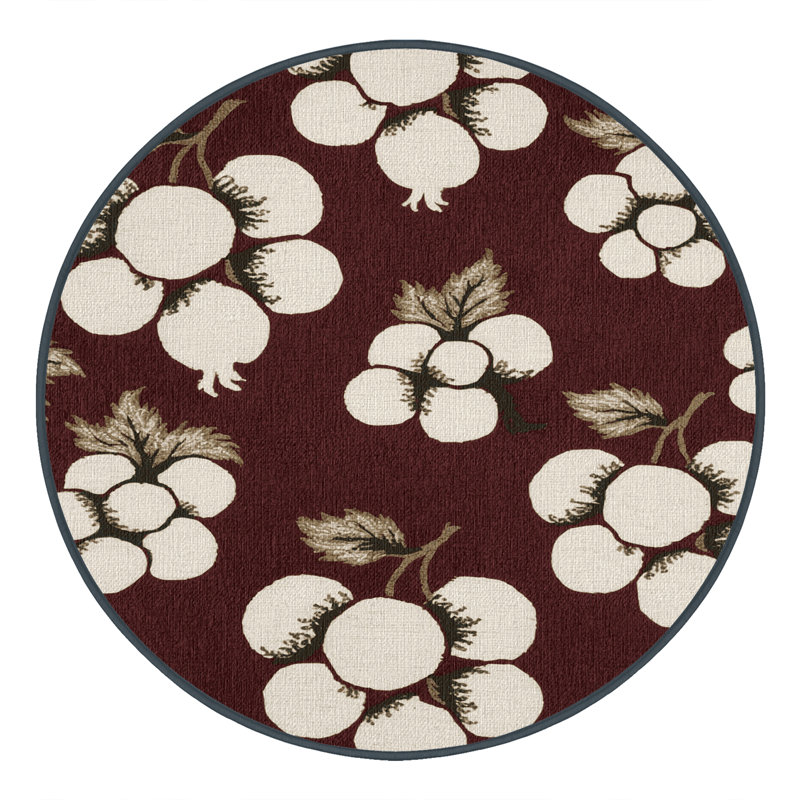 Washable Currant White Fruits Area Rug, Round 5'