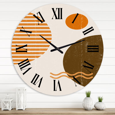 Abstrait abstrait soleil et lune dans les tons de terre III - horloge murale moderne