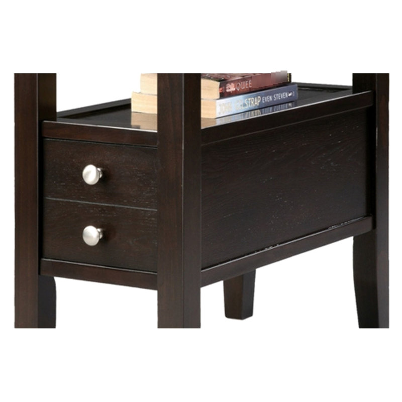 Grande table d'appoint / table de bout en bois 24 po, 2 tiroirs, design traditionnel, espresso