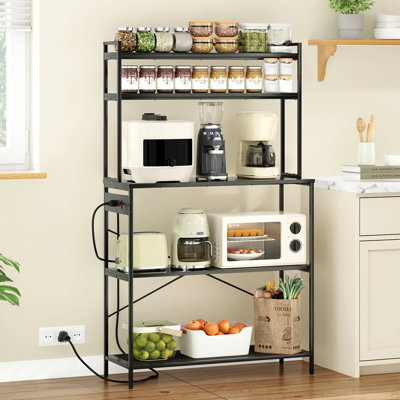 Large 5-Tier Bakers Rack With Electrical Outlets, 39 Inch Microwave Stand & Coffee Bar, Kitchen Storage Shelf
