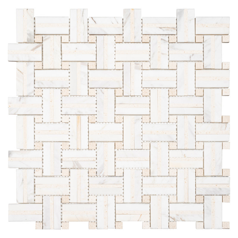 Fabrique 1-in. x 2-in. Basketweave Marble Look Polished Natural Stone Wall & Floor Mosaic Tile, Brocade