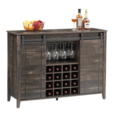 Armoire-bar 47 po avec 4 crochets en verre et 16 porte-bouteilles