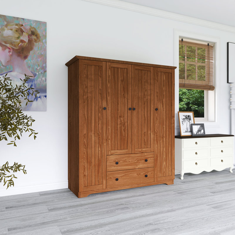 Armoire penderie en bois brun avec tiroirs, Noyer