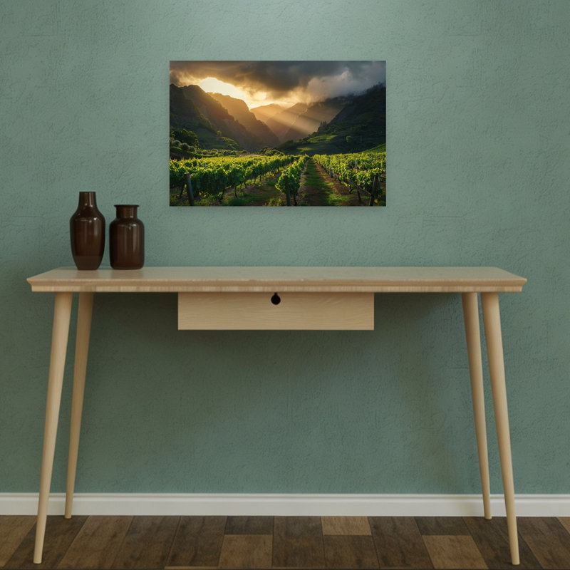 Sunlit Mountain Vineyard Dramatic Peaceful Serene Landscape Mountain, impression murale, H 18 po x l 12 po