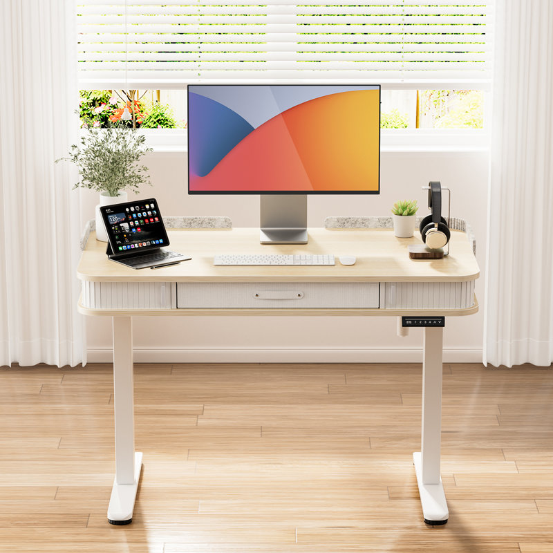 Office Desk,Electric Standing Desk Whole-Piece Desktop 48 x 24 Inches,Computer Desk,Height Adjustable Desk with 3 Drawers Home Office Table with 3 Memory Preset