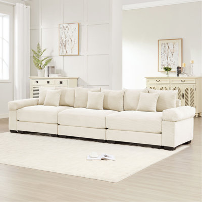 130" Oversized Cloud Modular Sectional Couch,Premium Corduroy 3-Seater Sofa Extra-Thick Armrests Good Resilience Cushion Ergonomic Design,Easy Assembly Suitable For Living Rooms Studies