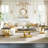 Modern Marble Coffee Table, 46.85" Rectangular Faux Marble, Luxury Mirrored Round Hollow Stainless Steel Base, Cocktail Table, Center Table-1278784180-1278784169