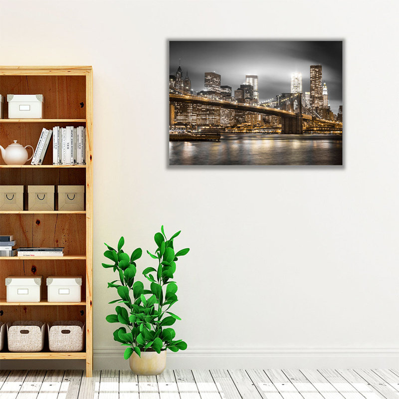 «Brooklyn Bridge In Evening, New York», reproduction d'art sur toile, H 45 po x l 60 po