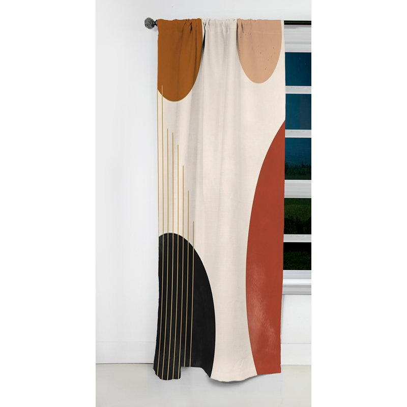 Panneau de rideau Boho, motif occultant beige à motif minimaliste - motif boho minimaliste beige II, L 52 po x L 63 po