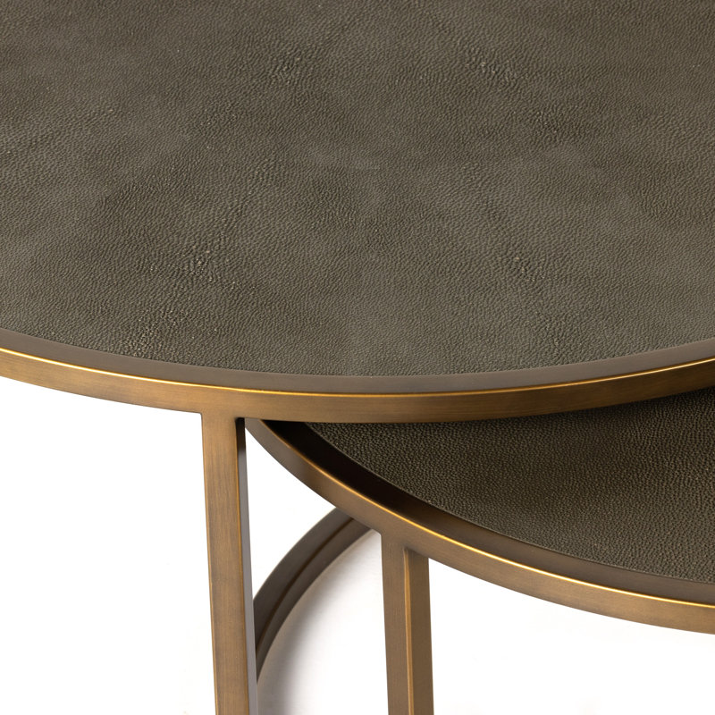 Shagreen Nesting Coffee Table, Gray Shagreen, Antique Brass