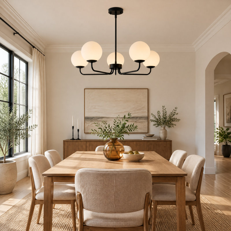 5-Light Dimmable Sputnik Modern Linear Chandelier, Matte Black