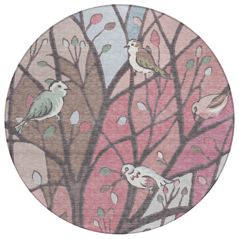 Machine Washable Indoor/Outdoor Chantille ACN2336 Botanical Rug, Round 8'