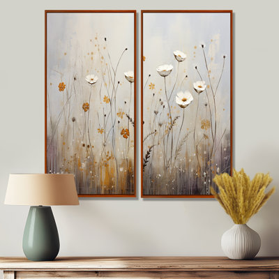 Beige fleurs sauvages brise - art mural traditionnel