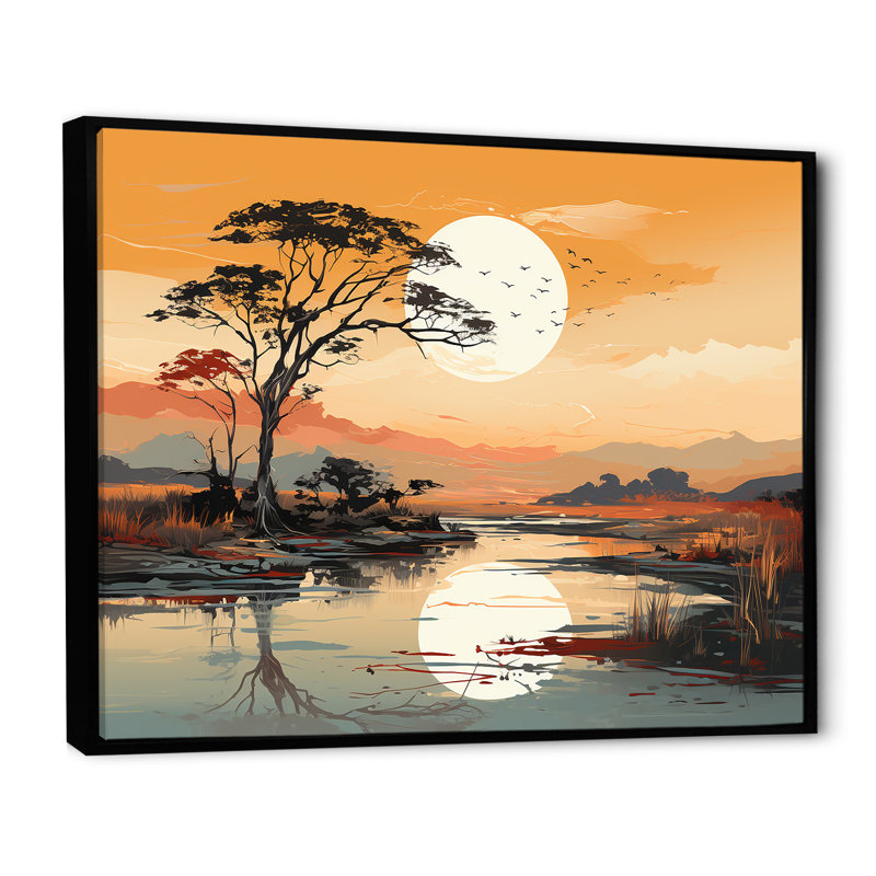 «Afrique Minimalisme», impression sur toile, Cadre flottant noir, H 16 po x l 32 po x P 1 po