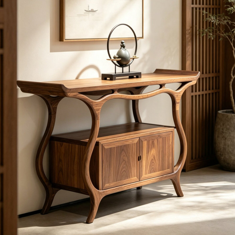 Console en bois massif de style médiéval., 35.4" H x 47.2" W x 15.7" D