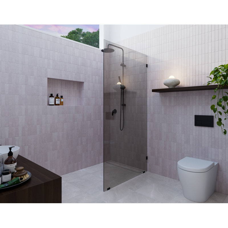 Ursa 36 in. x 78 in. Fully Frameless Gray Tinted Single Fixed Shower Panel, Matte Black