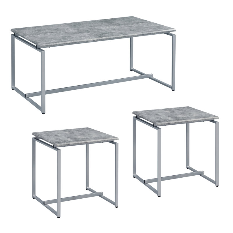 Ensemble de tables basses 3 pièces Eduino, Argent, Imitation béton