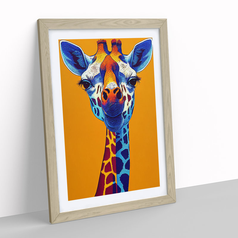 Expressive Giraffe - Single Picture Frame Print, 64cm H x 46cm W x 2cm D, Oak