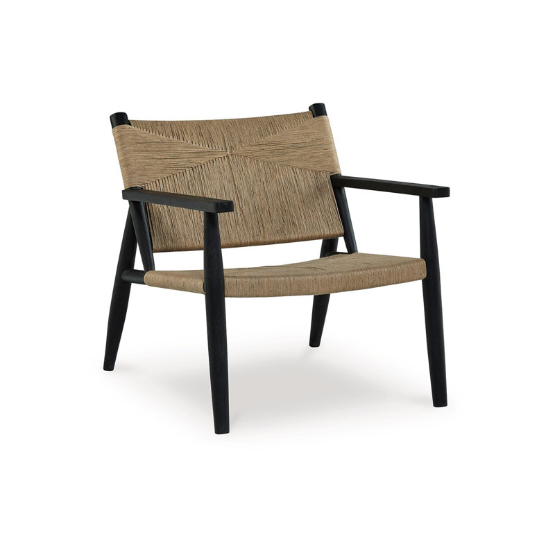Black and Natural Jute Upholstered Accent Chair with Solid Wood Frame