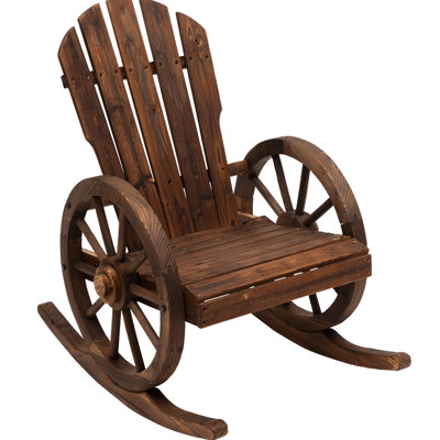 Devontia Rocking Adirondack Chair, Outdoor Rocking Chair with Wagon Wheel Armrest, Slat Design Adirondack Chair by Millwood Pines