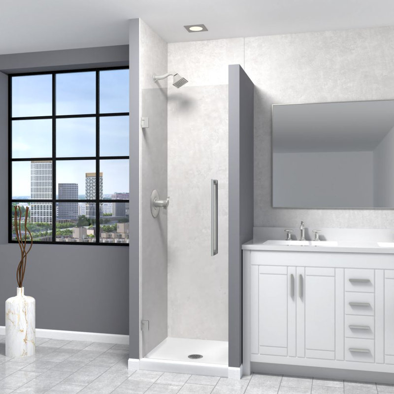 Porte de douche à charnière avec verre transparent l 24 po x H 76 po Transolide Elizabeth, Acier Inoxydable