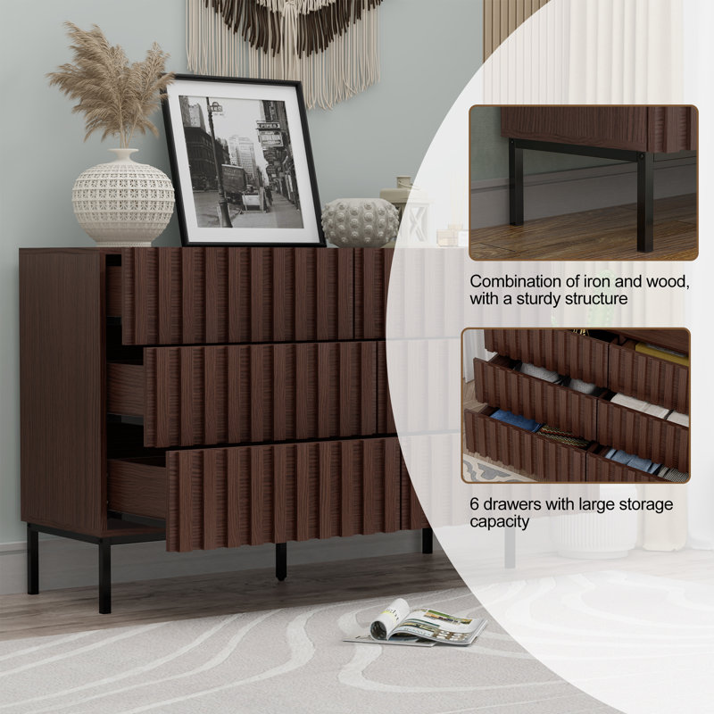 Sevyn 6 Drawer 47.2" W Double Dresser, Coffee