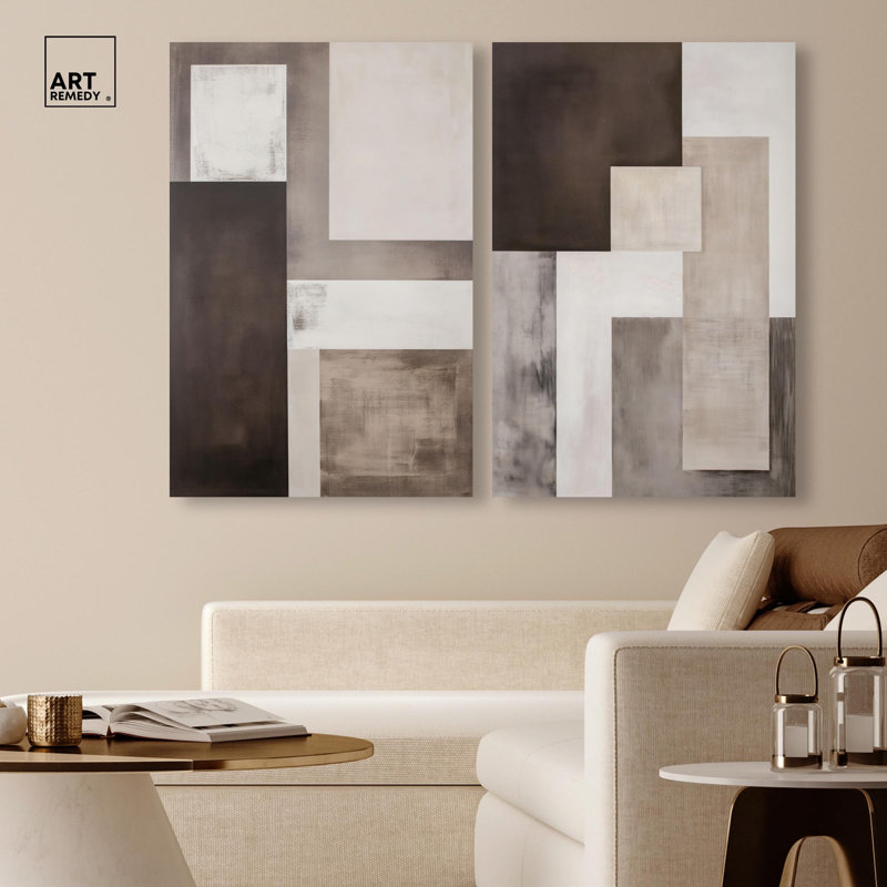 Ensemble « Quiet Geometry » : impression sur toile, ensemble d'art abstrait bohème par Art Remedy, cadre noir, 10 x 15