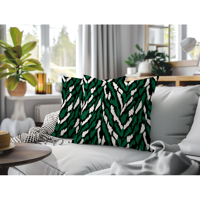 Coussin réversible intérieur / extérieur à imprimé zébré Jules, 20x20, Green