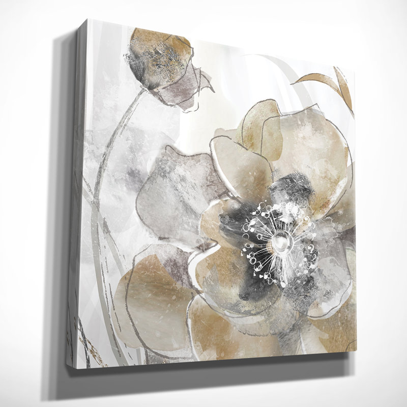Taupe Spring Poppy I - Painting, 40" H x 40" W x 1.5" D, Wrapped Canvas