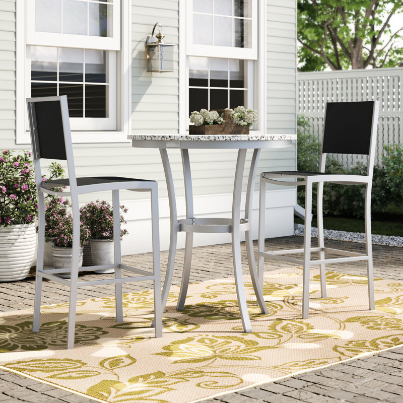 Travira 2 - Person Patio Dining Set with Round Table, Black, Tekwood Natural