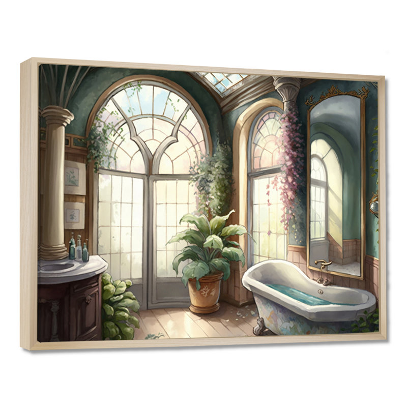 Victorian Bathroom I - Art mural de salle de bain, H 30 po x l 40 po x P 1,5 po, Cadre flottant érable