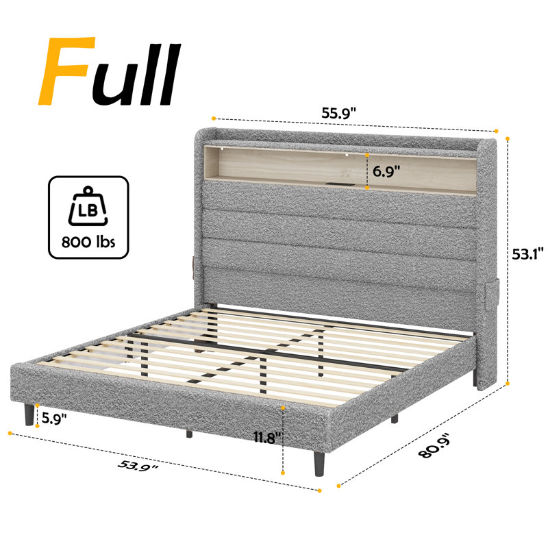 Base de lit Briceson, Double, gris