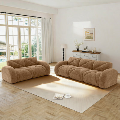2-Piece Living Room Set For 5-Seater, Soft Velvet Sofa Couch With Deep Seat