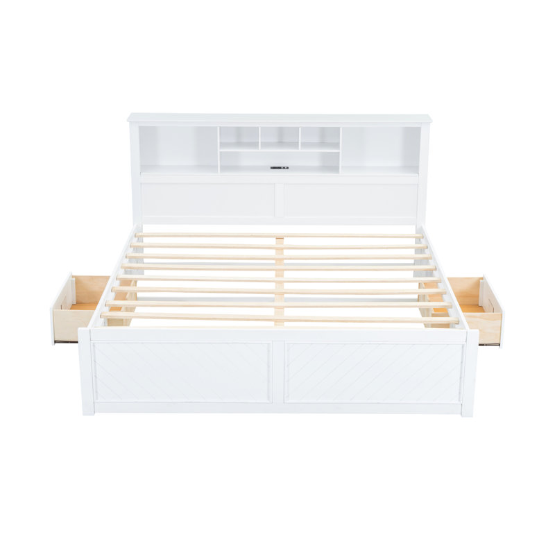Lit plateforme très grand en bois antique avec tête de lit multifonctionnelle, tiroir -, aucun sommier nécessaire, raccordement multiple