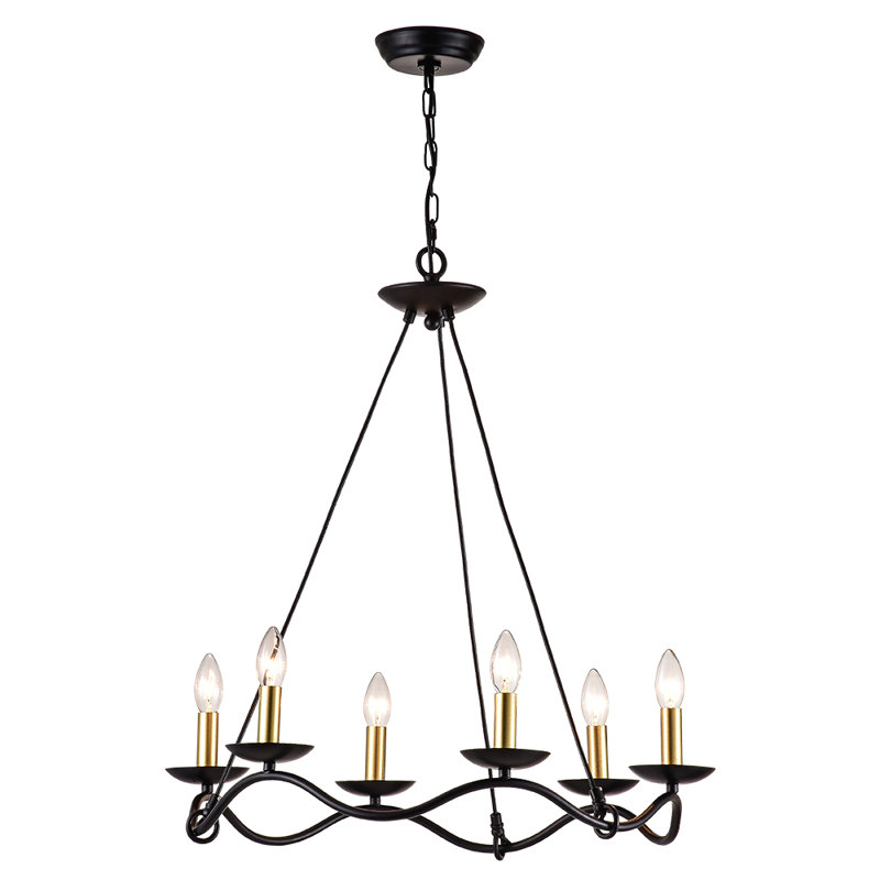 Lustre en roue de chariot à 6 lumières avec accents en fer forgé Maroneia